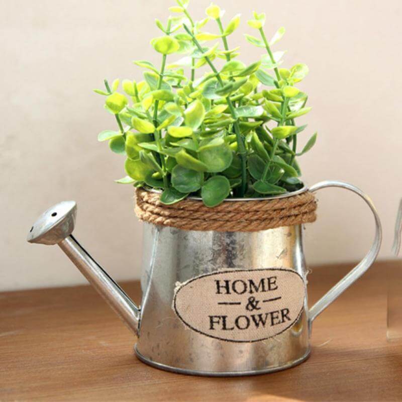 Vintage Mini Kettle Flowers Iron Bucket Vase - Image 0