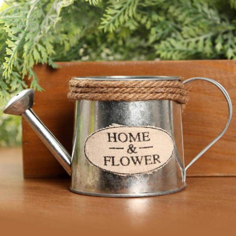 Vintage Mini Kettle Flowers Iron Bucket Vase - Image 4