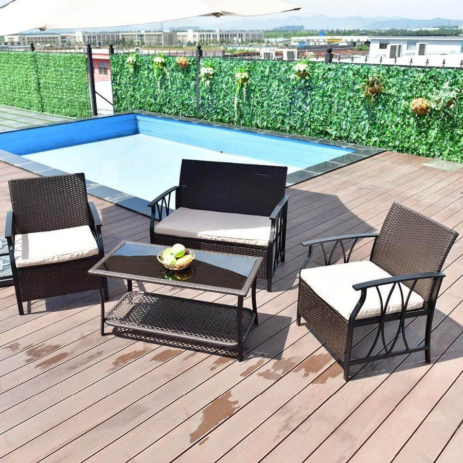 4Pcs Garden Furniture Outdoor Patio Sectional Set with Cushions - Image 4