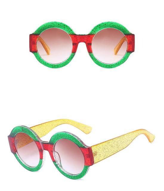 Designer Red Green Black Circle Sun Glasses - Image 6