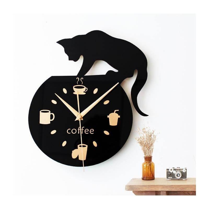 Black Cat Coffee Wall Clock - MaviGadget