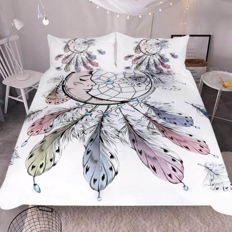 3pcs Luxury Moon Dreamcatcher Feathers Bedding Duvet Set - Image 1