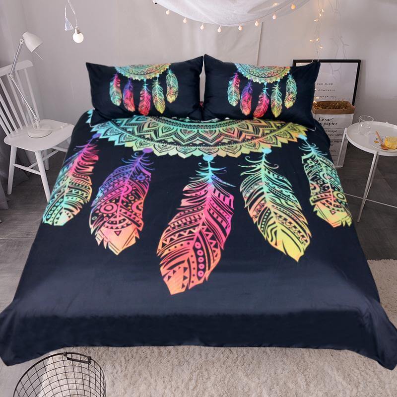 Luxury 3pcs Dreamcatcher Colorful Feathers Bohemian Mandala Comfortable Duvet Cover Bedding Set - Image 0