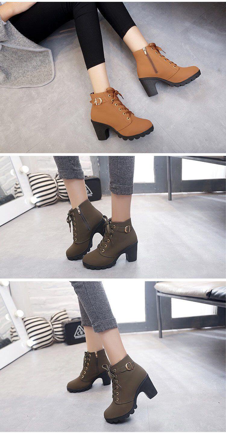 Real Leather High Heels Women Winter Shoes - MaviGadget