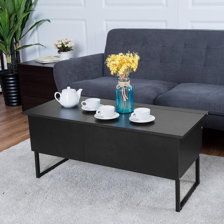 Black Modern Wood Hidden Storage Lift Top Table - Image 1