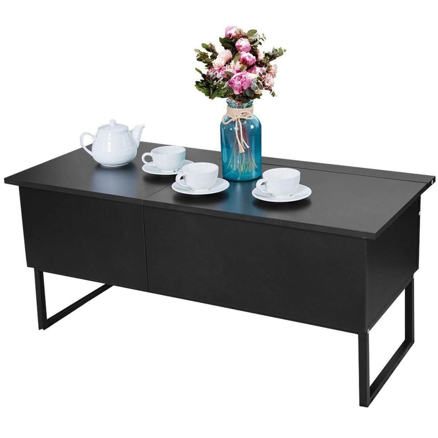 Black Modern Wood Hidden Storage Lift Top Table - Image 2