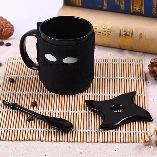 Creative Ninja Ceramic Mug with Mask Sword and Spoon - Image 0