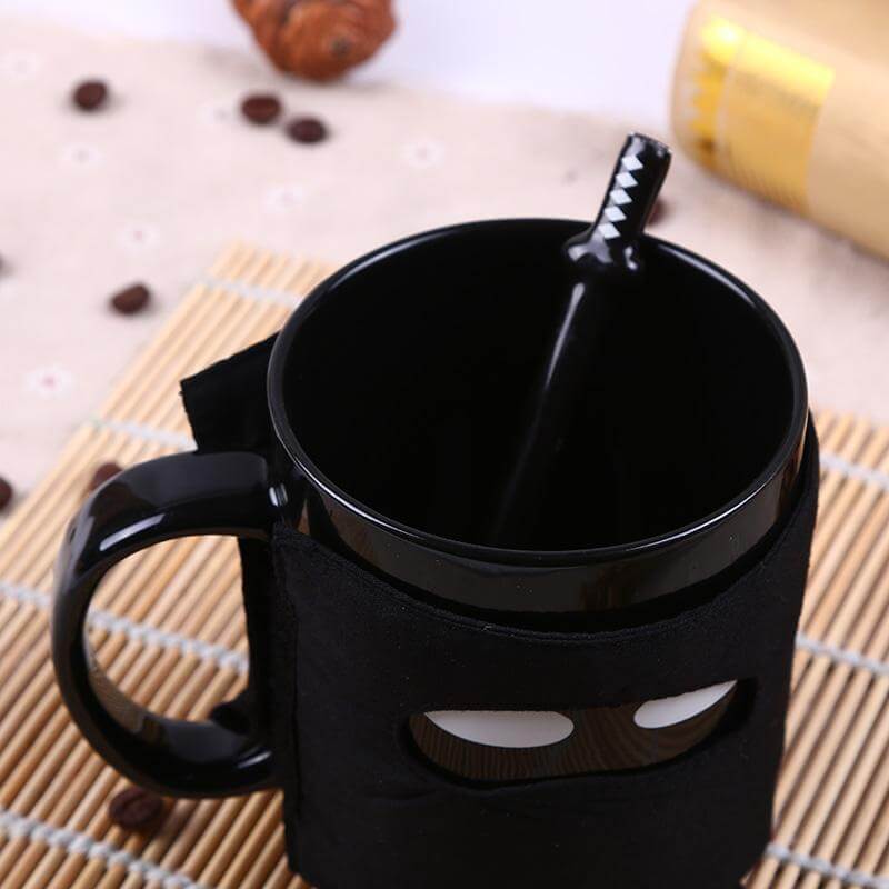 Creative Ninja Ceramic Mug with Mask Sword and Spoon