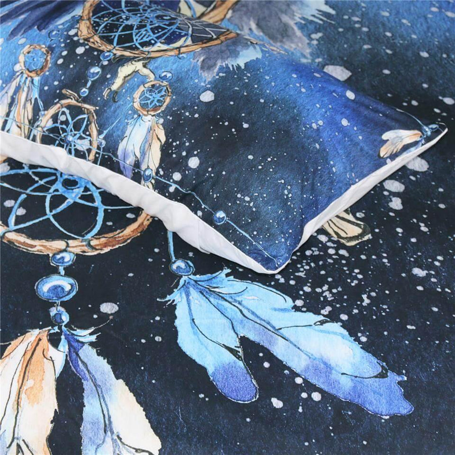 3PCS Dreamcatcher Feather Blue Printed Duvet Cover Bedding Set - Image 2
