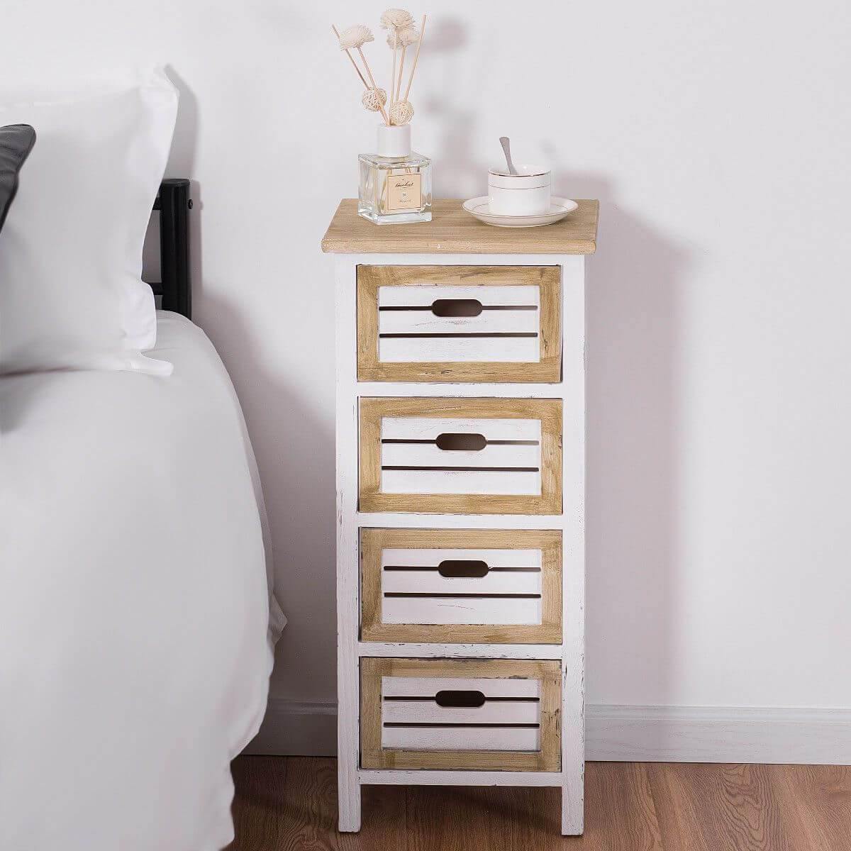 Modern Wooden Bedside Table Nightstand with 4 Drawers - MaviGadget