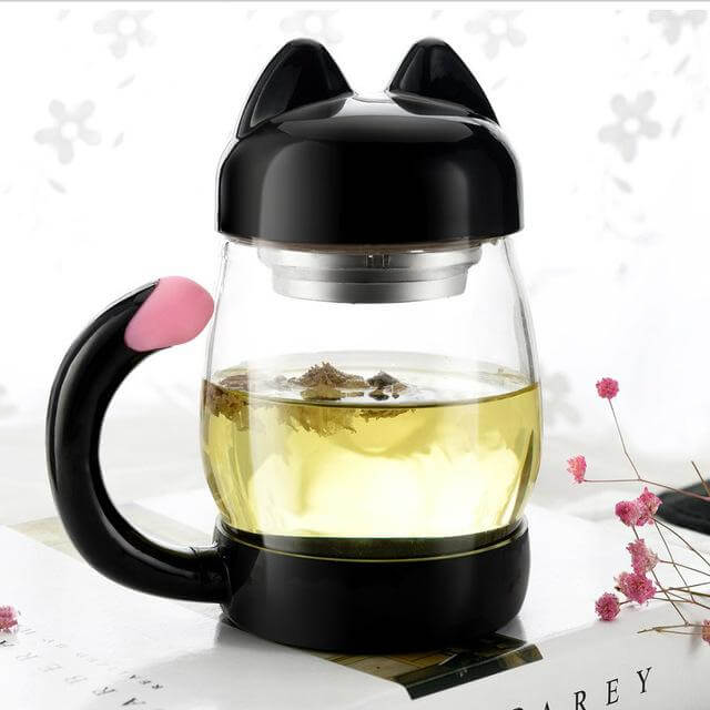 Cute Cat Glass Mug WithTea Filter