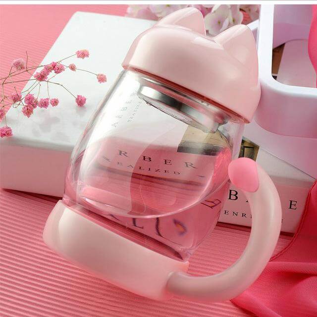 Cute Cat Glass Mug WithTea Filter