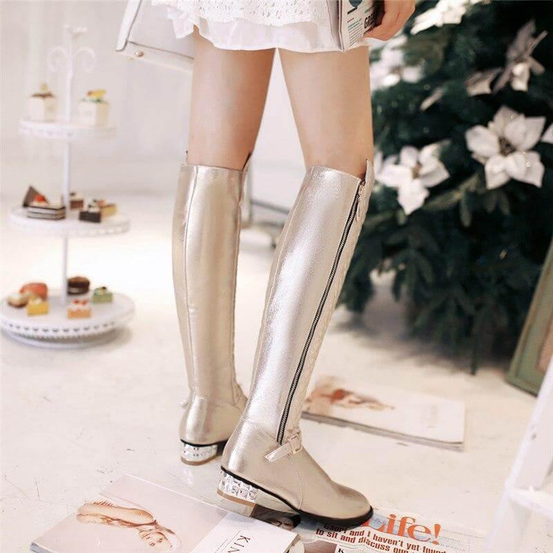 Square Heels Fur  High Boots for Women - Image 2