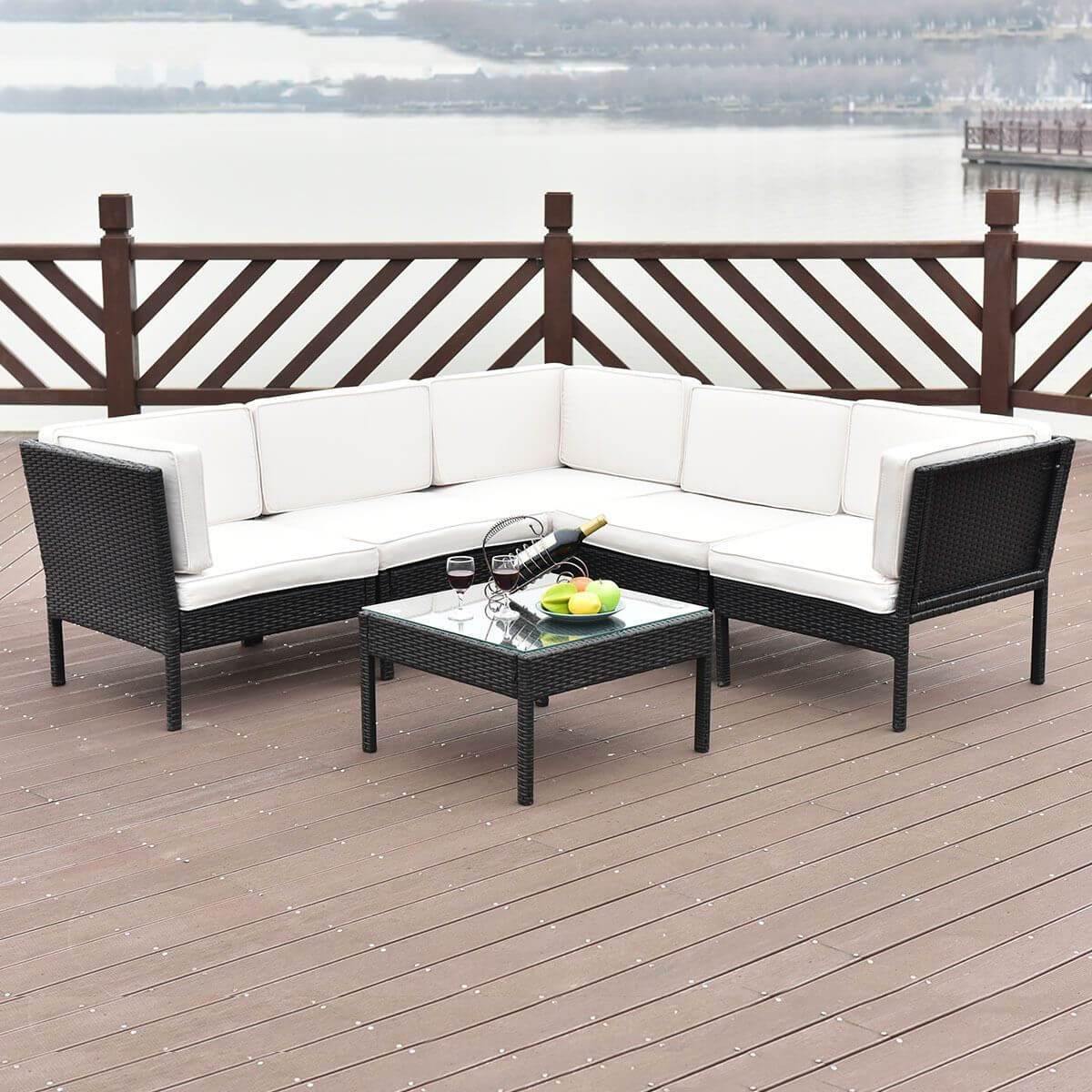 6 PCS Sofa Cushioned Garden Corner Couch Sofa Table Set