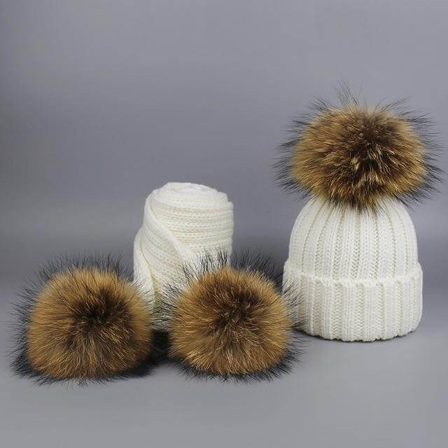 Warm Knitted Fur Hat Scarf Set