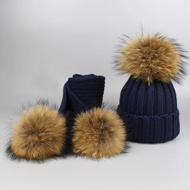 Warm Knitted Fur Hat Scarf Set - Image 3