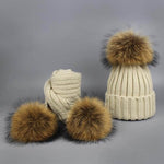 Warm Knitted Fur Hat Scarf Set