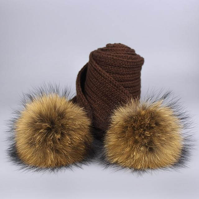 Warm Knitted Fur Hat Scarf Set