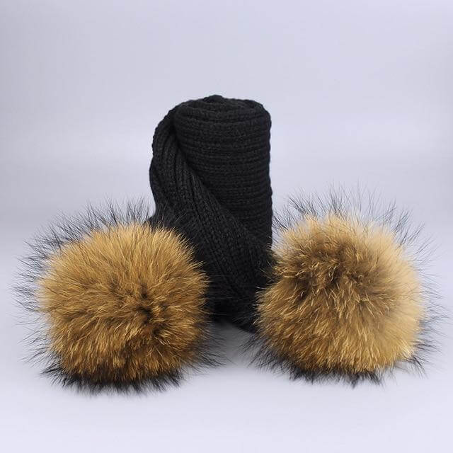 Warm Knitted Fur Hat Scarf Set