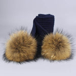 Warm Knitted Fur Hat Scarf Set