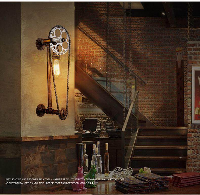 Vintage Loft Bicycle Gear Chain Lamp - Image 3