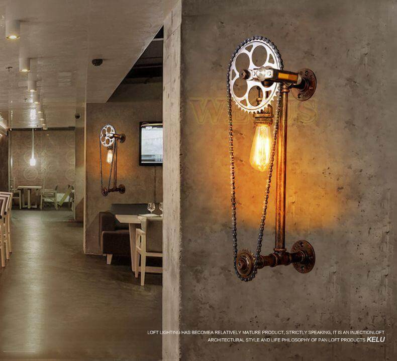 Vintage Loft Bicycle Gear Chain Lamp - Image 1