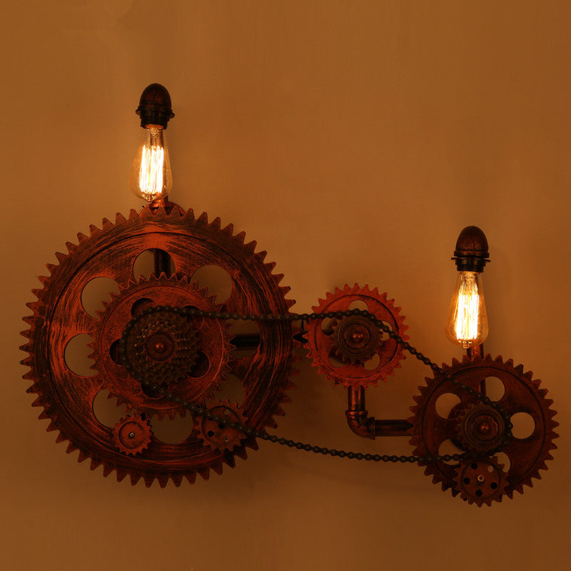 Loft Style Industrial Creative Wood Gear Vintage Wall Light - Image 4