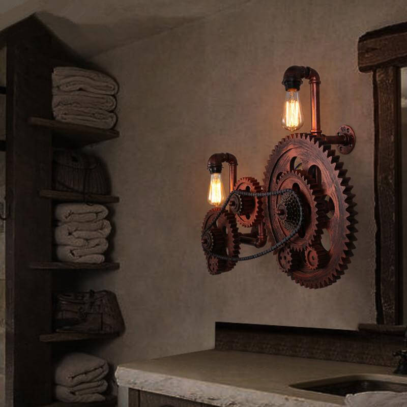 Loft Style Industrial Creative Wood Gear Vintage Wall Light - Image 1