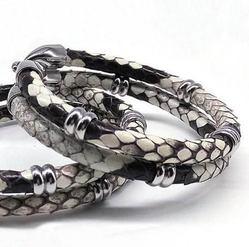 Black Python Skin Leather Bracelets - Image 6