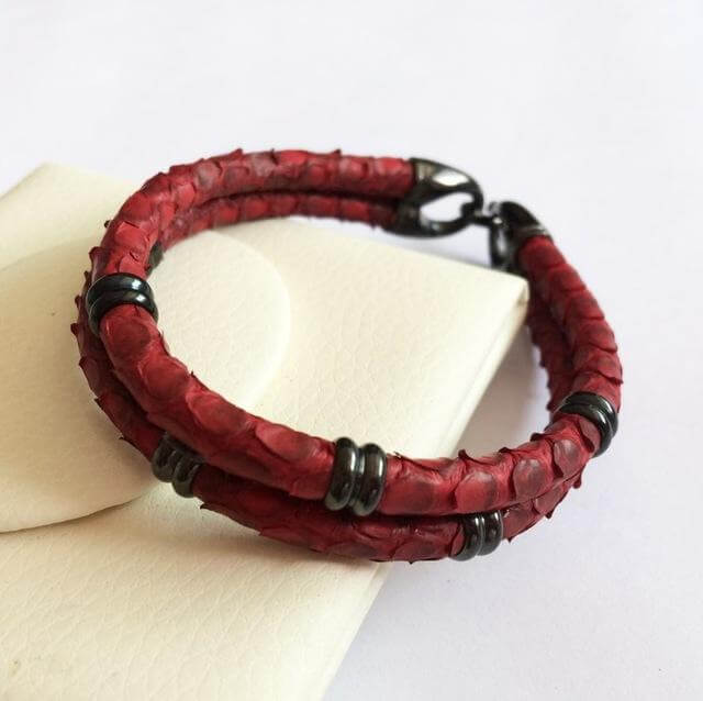 Black Python Skin Leather Bracelets - Image 11