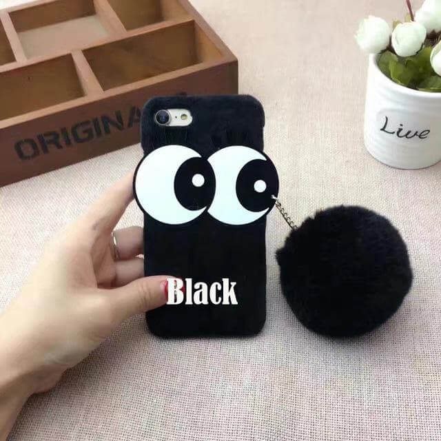3D NBling Big Eyes With Real Soft Fur Ball Iphone Cases - Image 3