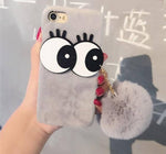 3D NBling Big Eyes With Real Soft Fur Ball Iphone Cases