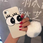 3D NBling Big Eyes With Real Soft Fur Ball Iphone Cases