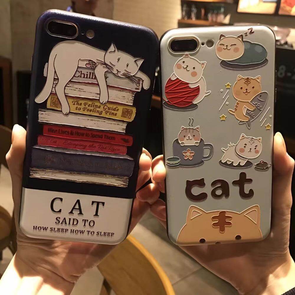 Frosted Embossment Lovely Cute Lazy Sleeping Cat Iphone Cases