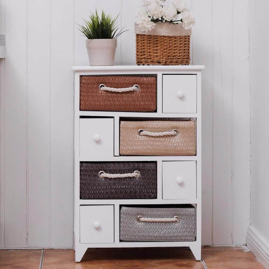 Wooden 4 Drawer 4 Woven Basket Storage Cabinet - Image 2