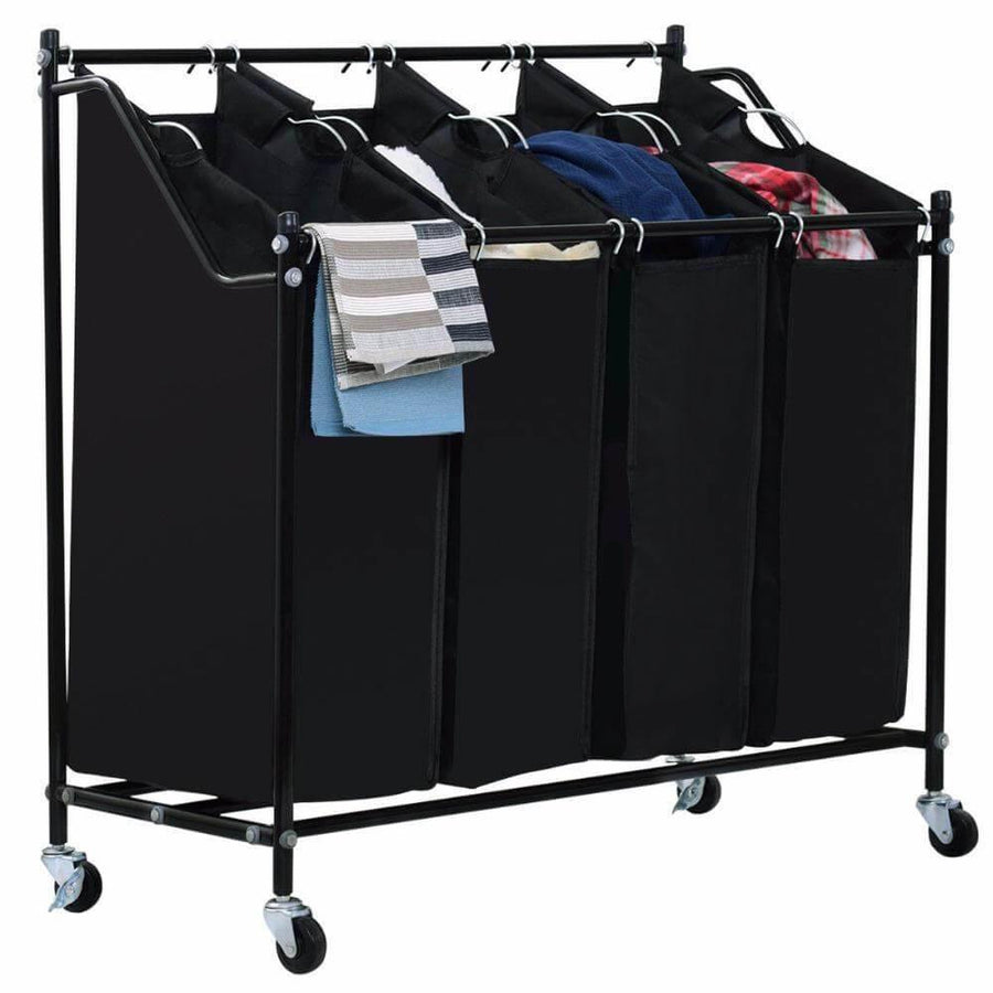 4 Bag Rolling Laundry Bag Sorter Cart Hamper Organizer - Image 2