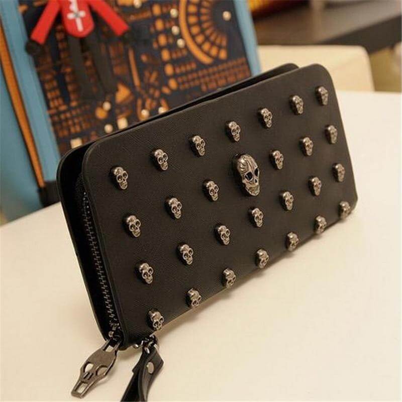Metal Skull Leather Wallet Purse - Image 1