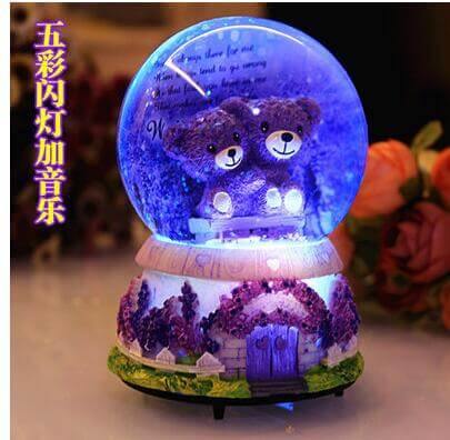 Creative LED Crystal Ball Music Box Glowing light Night Decor