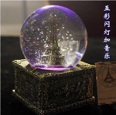 Creative LED Crystal Ball Music Box Glowing light Night Decor