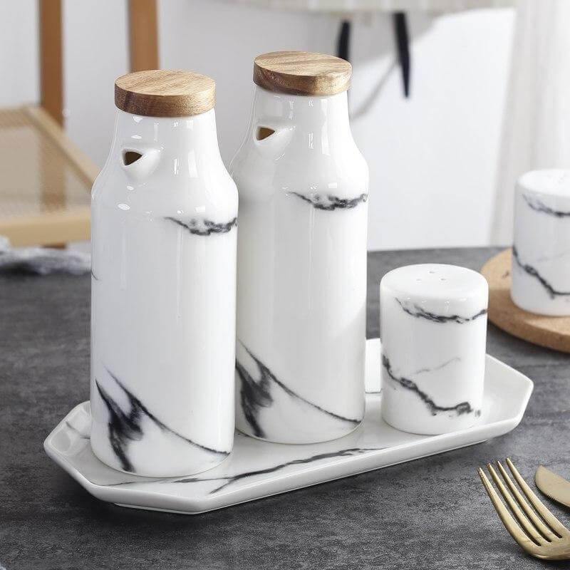 Ceramic Salt And Pepper Oil Bottle Set