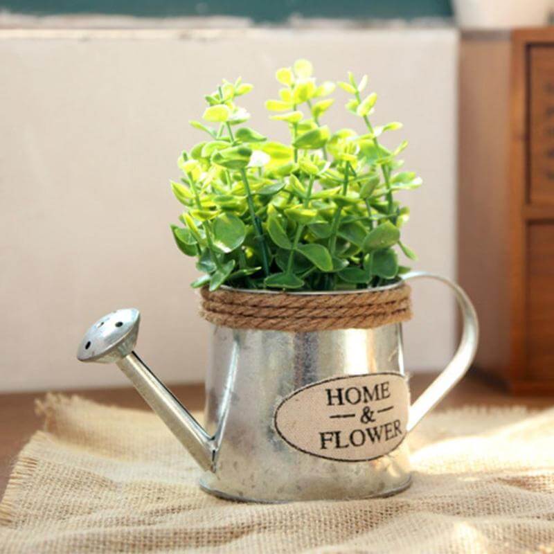 Vintage Mini Kettle Flowers Iron Bucket Vase - Image 5