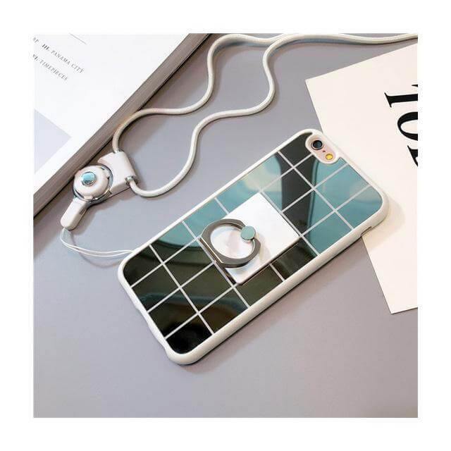 Simple Black White Plaid Mirror Iphone Cases with Strap - Image 1