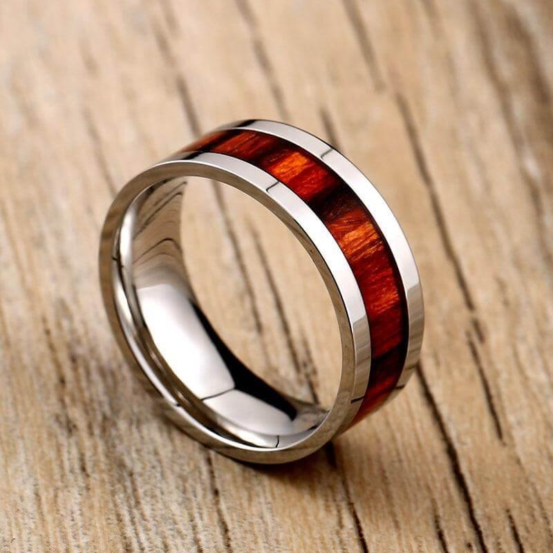 Titanium Stainless High Polished Red Woodiness Rings - Image 5