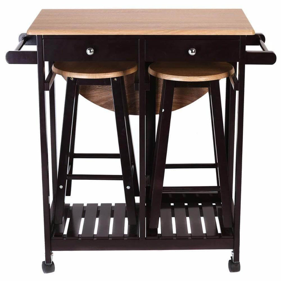 Wood Kitchen Island Table with 2 Stools - Image 5