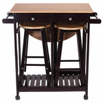 Wood Kitchen Island Table with 2 Stools - MaviGadget