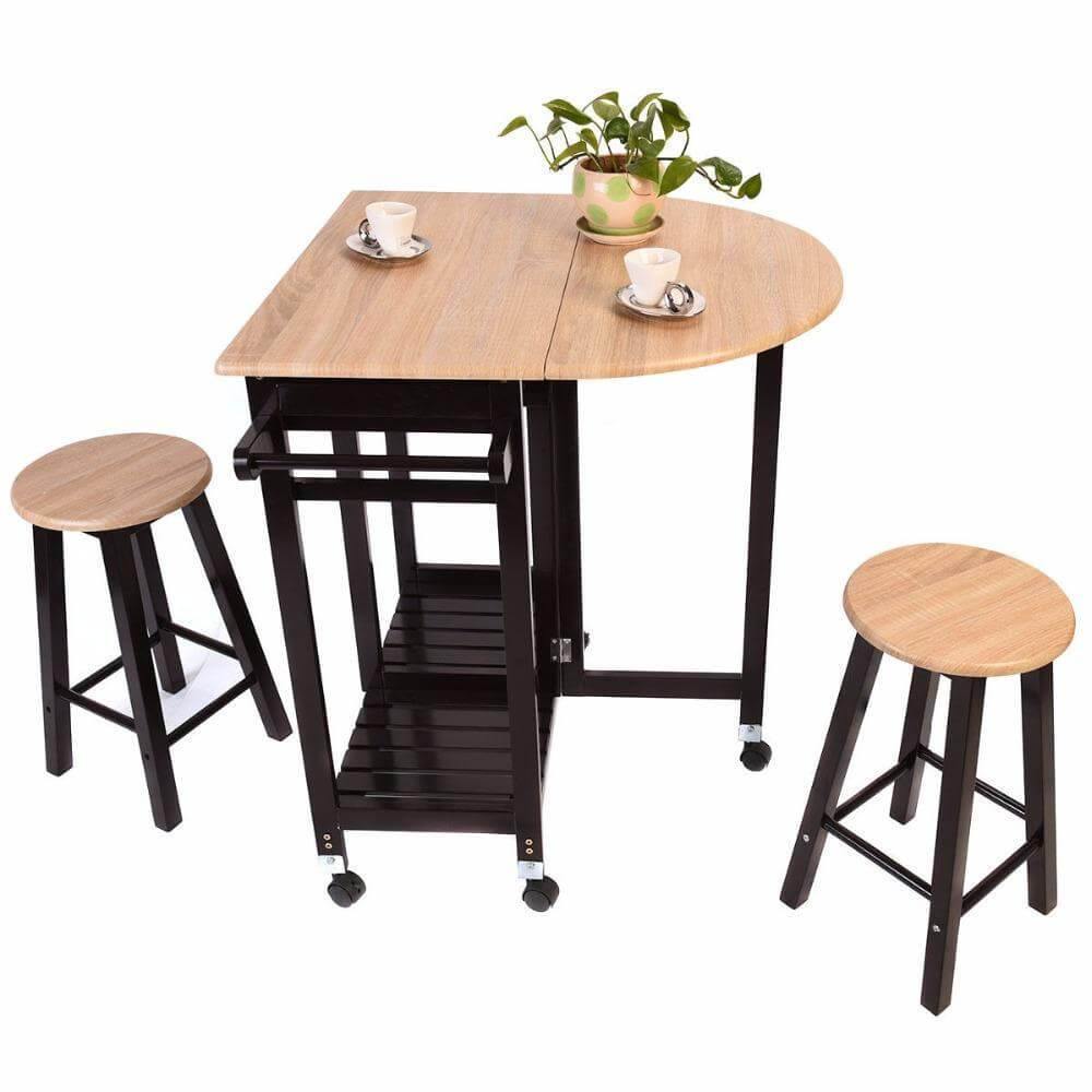 Wood Kitchen Island Table with 2 Stools - MaviGadget