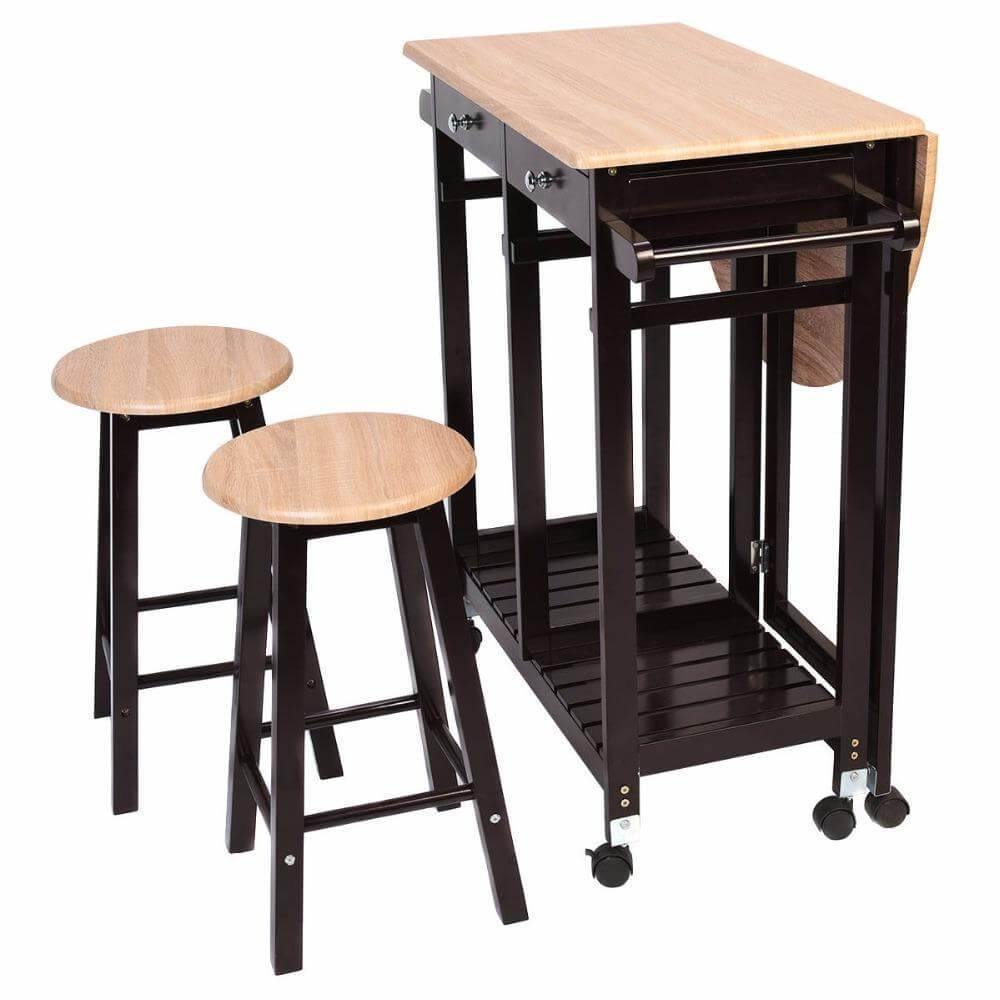 Wood Kitchen Island Table with 2 Stools - MaviGadget