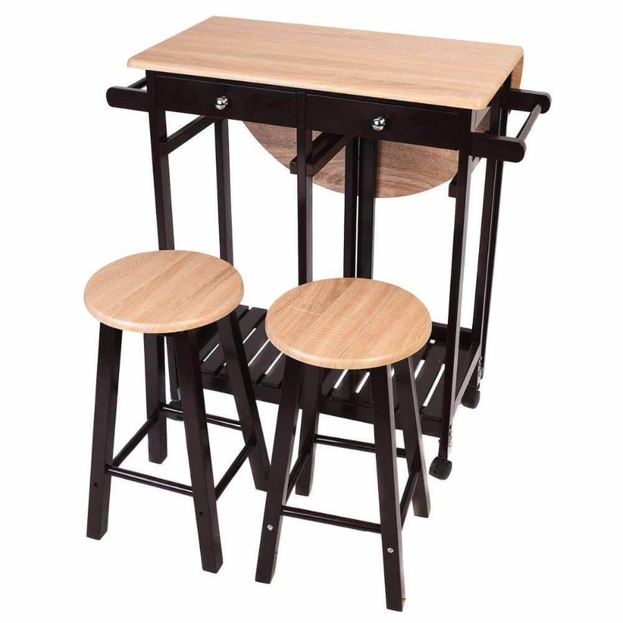 Wood Kitchen Island Table with 2 Stools - Image 3