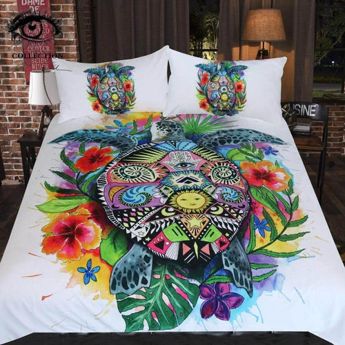 3pcs Luxury Turtle Life Tortoise Colorful Home Comfortable Duvet Cover Bedding Set - Image 0