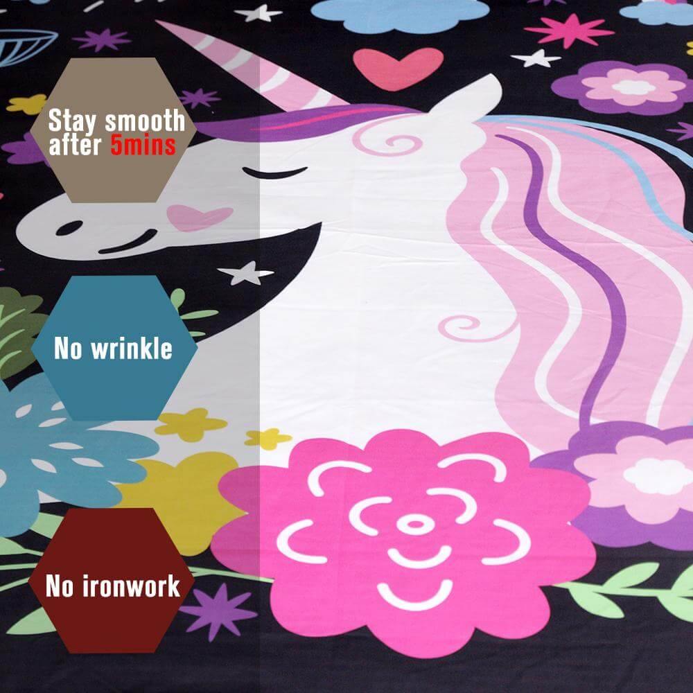 Unicorn Floral Girl Kids Cartoon Comfortable Duvet Cover Bedding Set - MaviGadget